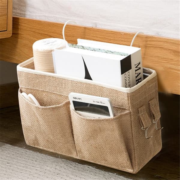 Sengekant Caddy Hængende Organizer Sengeopbevaringspose (flad mund khaki farve)