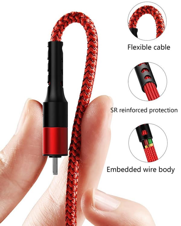 Multiladdningskabel, flätad universal 3-i-1 multiladdarkabeladapter med typ C USB-port för och mer (röd)