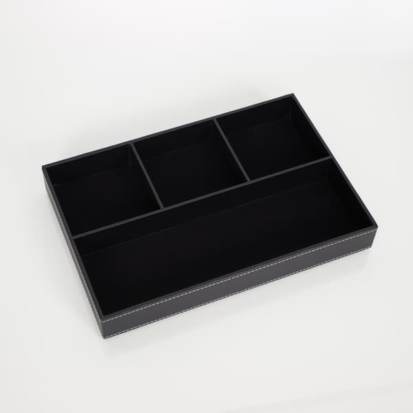 Smyckesförvaringsfodral Svart Läderbricka Organizer (Svart)