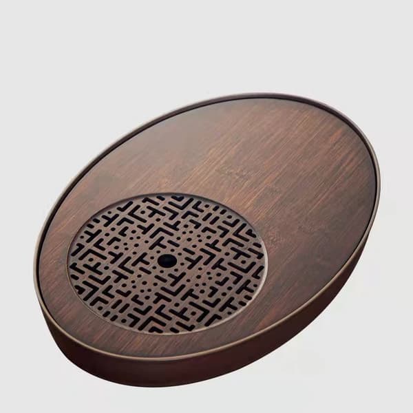 Oval Kungfu bambus tebrettbordboks med vannlagring (valnøttfarget oval, medium)