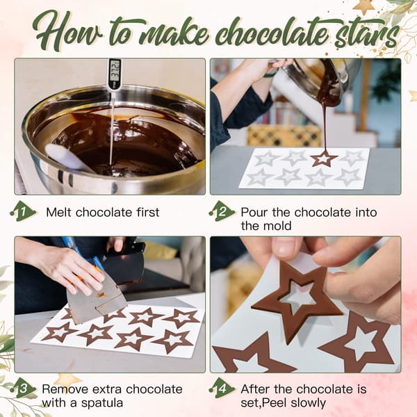 Silikoneform, fleksible forme, stjerne (8 hulrum), chokoladeform til sukkerkunst, gelé, dessert, isterning, chokolade, slik