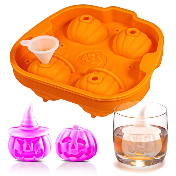 Halloween gresskar isbitform, silikon lykt isbitform med 1 trakt, morsom gresskarformet isbitbrett for whisky