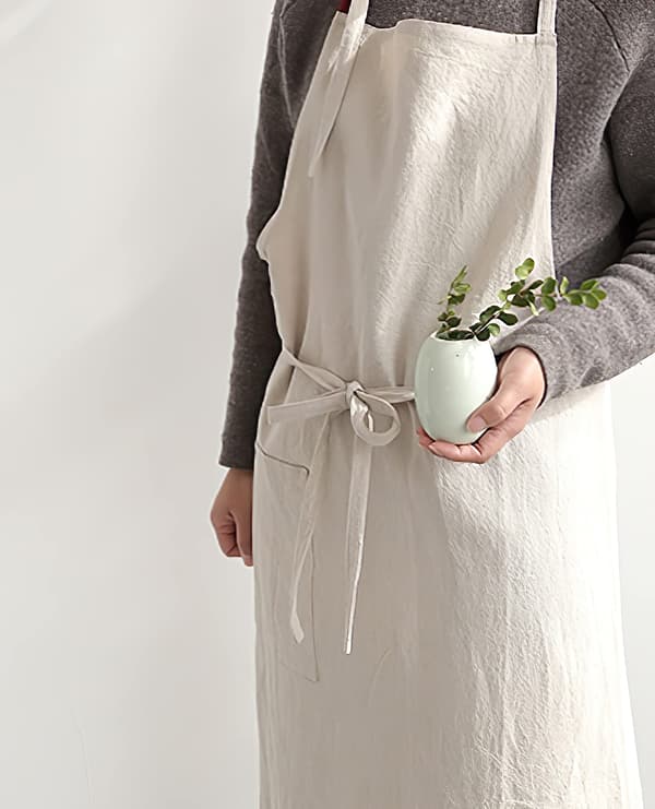 Kjøkkenforkle og forklær i lin for menn, bomull, langt forkle, X-rygg, kjøkken, hage, blomsterhandler, arbeid