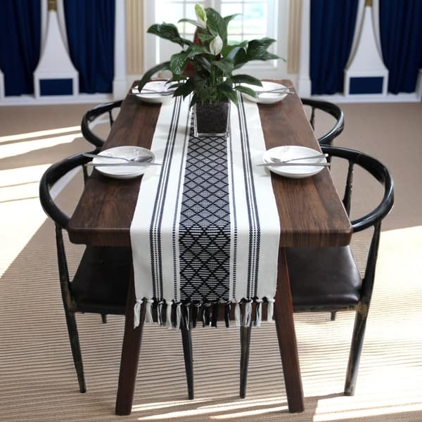 Boho Vævede Bordløbere i Bondegårdsstil med Kvast - Elegant Stribet Bordpynt til Spisestuen
