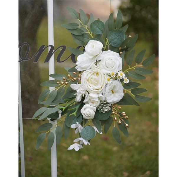 Faux bueblomst-swag-sett med 2 (hvit)