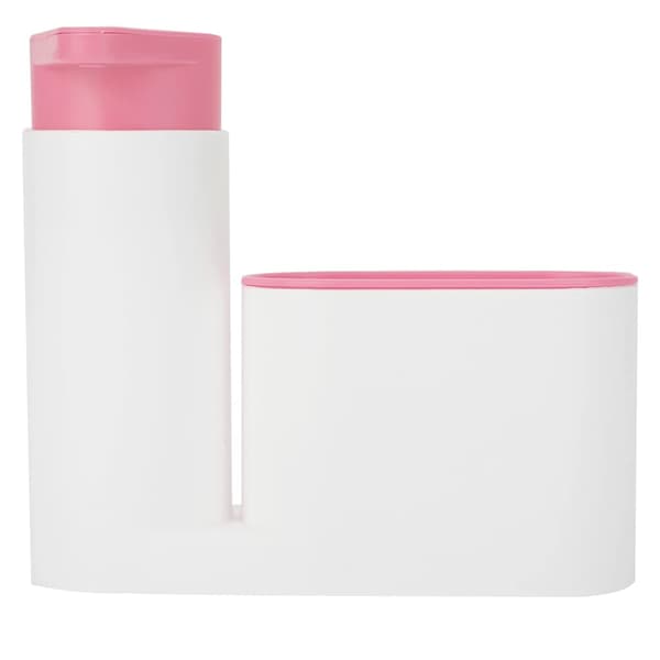 Sæbedispenser sæt med bakke, opvaskemiddel dispenser sæt med svampeholder sæbedispenser vaskemiddel sæbedispenser (pink)