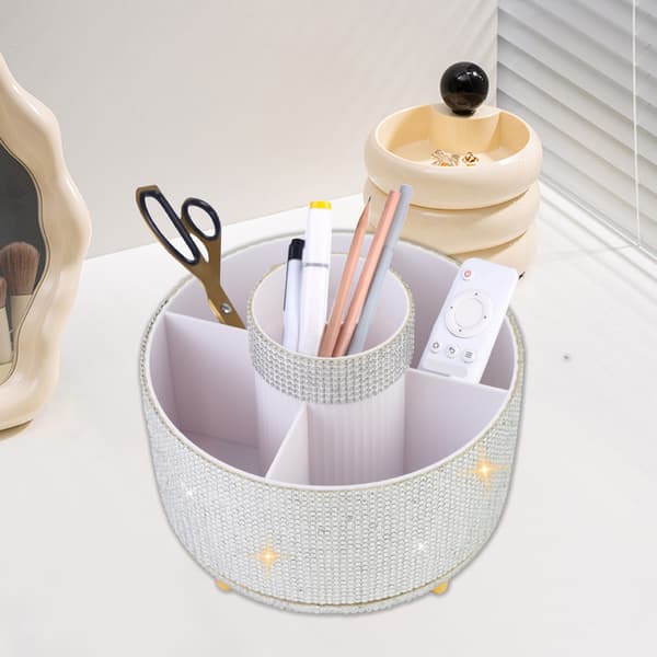 Makeupbørsteholder, 360° roterende makeup-organizer, 5-rums makeupbørstekop til bordplade