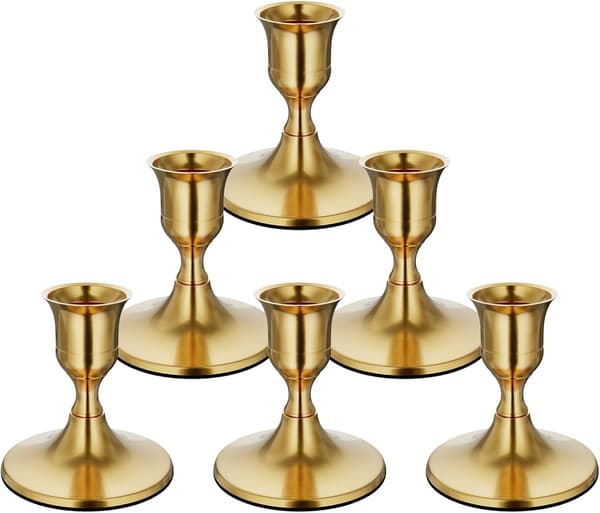 6 STK Messing Gull Koniske Lysestaker