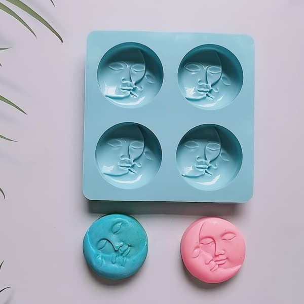 Silikone sæbeforme, sol- og måneansigtssæbeforme til sæbefremstilling, badebombeforme til hjemmelavede badebomber, lotionbar, harpiksfremstilling