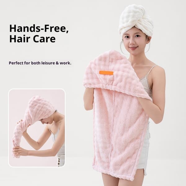 2-pakning mikrofiber hårhåndkle, tykt absorberende hårhåndkle med hette for langt vått hår