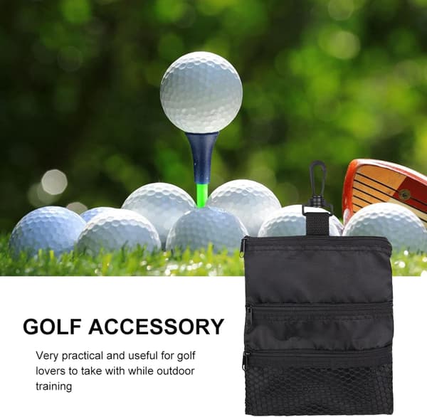 Golf Tee Taske, Sort Multi-Lommer Lynlås Golfbold Tee Håndtaske Bærbar Golfbold Tilbehør Taske med Klips
