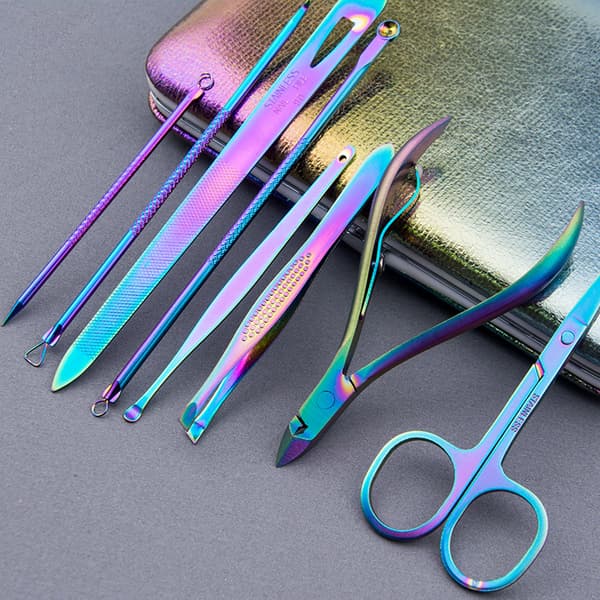 Regnbue Manicure Sæt 18 Dele Negleklippere til Kvinder Gave Kvinders Regnbue Læder Manicure Sæt (18-RegnbueManicure Sæt)