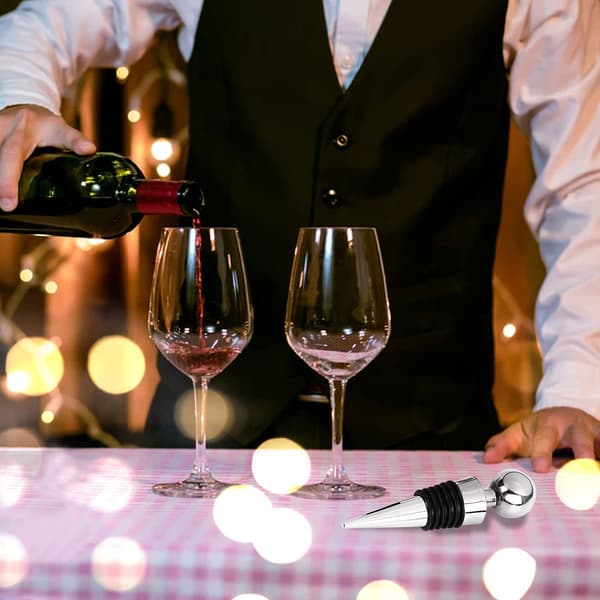 Silikon, återanvändbara läckagesäkra vinkorkar för att hålla vinet fräscht, för presenter, bar, semester, fest, bröllop, camping för standardflaskor (silver)