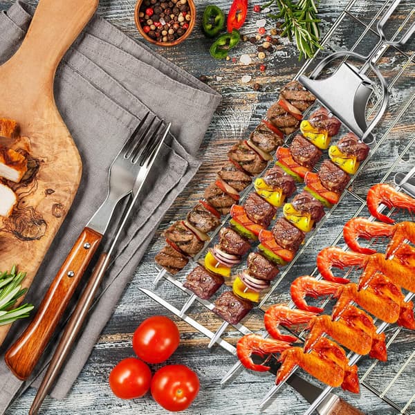 Spyd til kebab, 4-STK 14 tommer 3-takkede kebabspyd til grillning, spyd i rustfrit stål