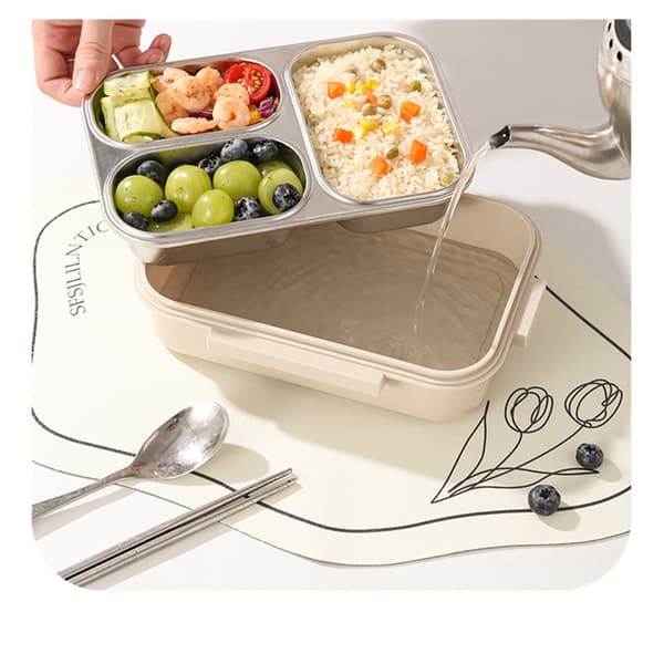 Matboks i rustfritt stål, 3 roms metall Bento-boks for voksne