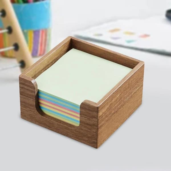 Akacietræ Sticky Note Holder, Post It Note Dispenser til Kontorbordtilbehør