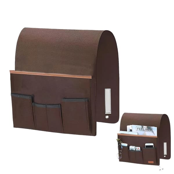 Sofaarmlene-organisator Nattbord Lenestol Caddy Oppbevaringskurvpose Sofa Fjernkontrollholder (Brun)