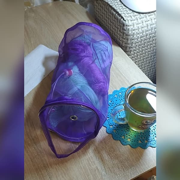 Mesh Strikketaske Bærbar Garn Uld Opbevaringstaske til at bære garnnøgle, hæklesæt, sytilbehør (lilla)