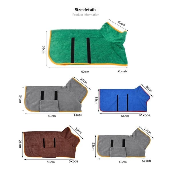 Hundtørrefrakke - Hurtigtørrende hundehåndklæderobe - Mikrofiber absorberende kæledyrsbadekåbe