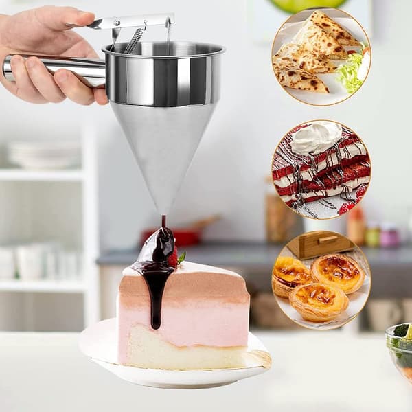 Pannekakerøredispenser i rustfritt stål med stativ, avtakbart håndtak pannekakedispenser for baking, cupcakes (600ML)