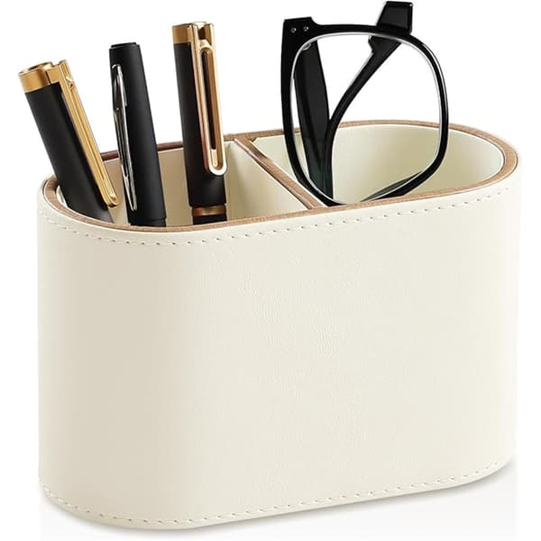 PU læder penneholder til skrivebord (beige)