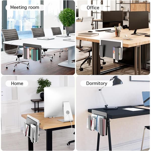 Side Laptop Mount, No Drill Desk Storage Organizer, Rustfrit stål hængende notesbogholder (SORT)