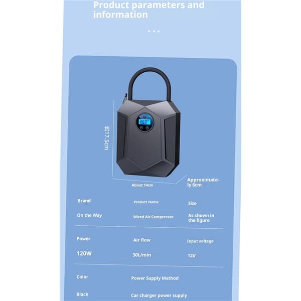 Digital luftkompressor för bil, automatisk pump, däckpump med LED-ljus 12V