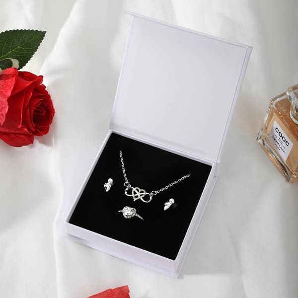 2-pack smyckespresentaskar Halsband Örhänge Ringask Presentask med bomullsfyllning och lock, Smyckesask Presentaskar (svart och vit)