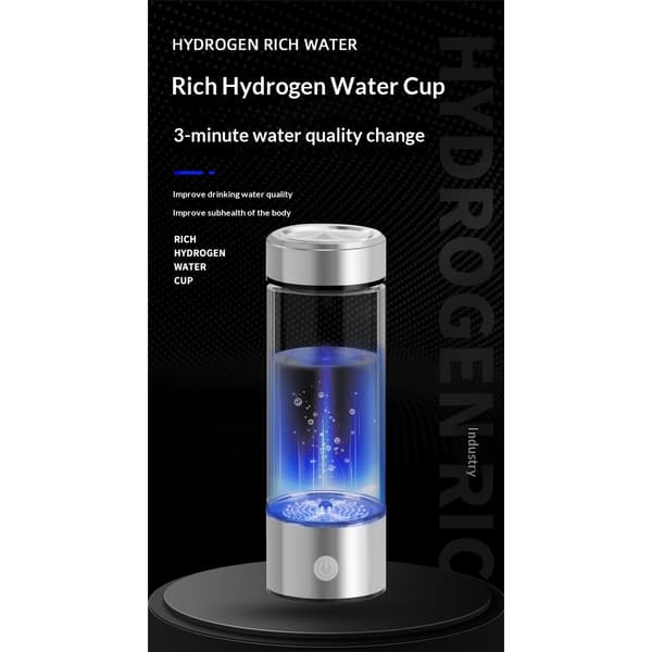 Vätevattenflaska, 3 min, 450 ml, Vätevattenflaska för resor, hem (silver)