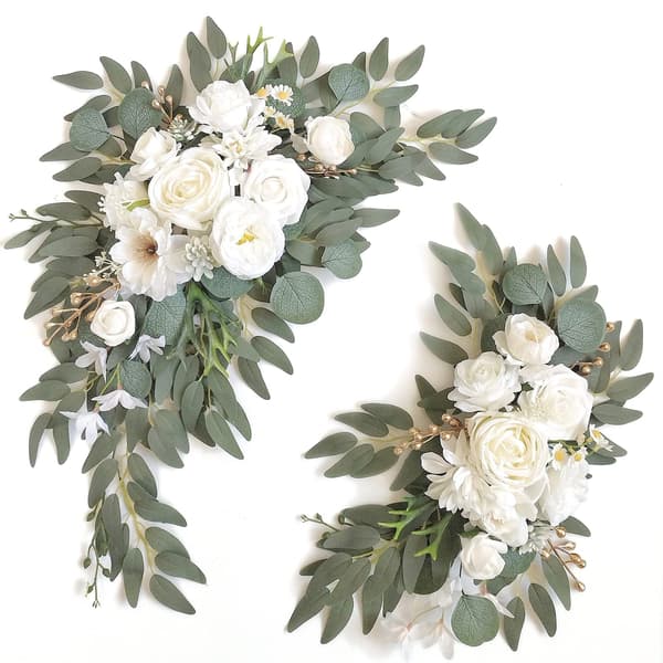 Faux bueblomst-swag-sett med 2 (hvit)