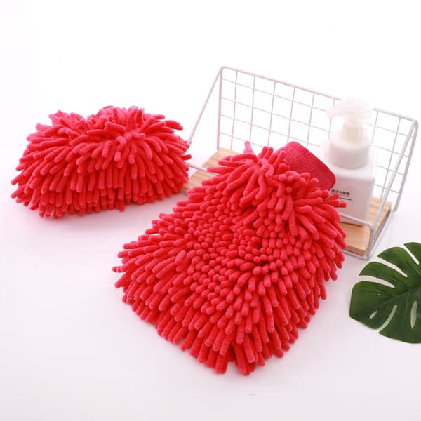 Premium mikrofiber vaskehandsker, bløde ridsefri dobbeltsidede chenille vaskehandsker perfekte til bilvask og detaljering (rød)