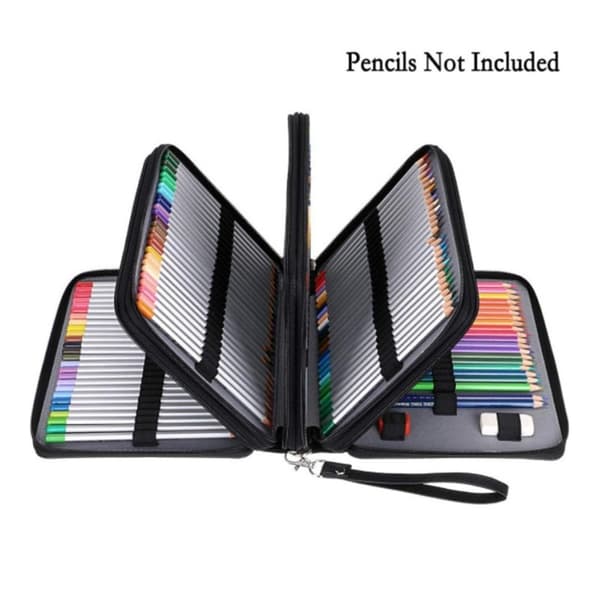 200 pladser farveblyant organizer - Deluxe PU læder penalhus holder (sort, eksklusive blyanter)