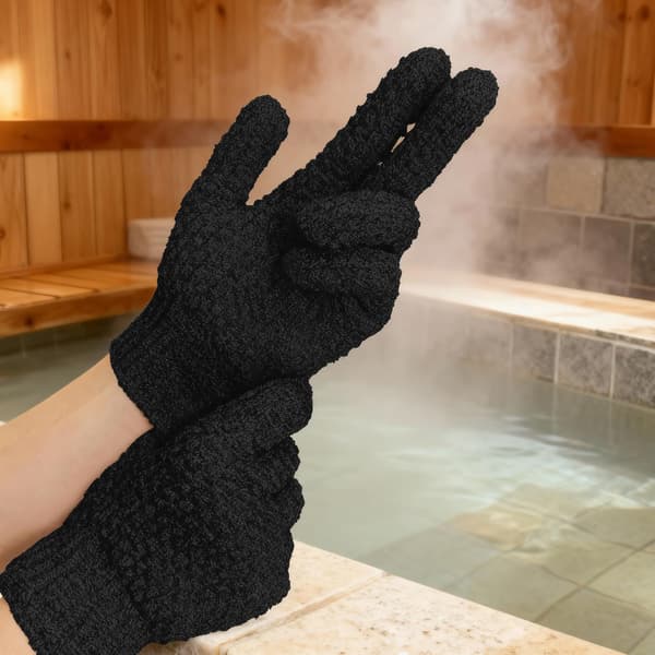 Eksfolierende badehansker med dobbel tekstur for dusj, spa, massasje og kroppsskrubb