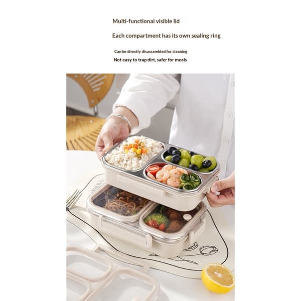 Madkasse i rustfrit stål, 3 rum metal Bento Box voksne
