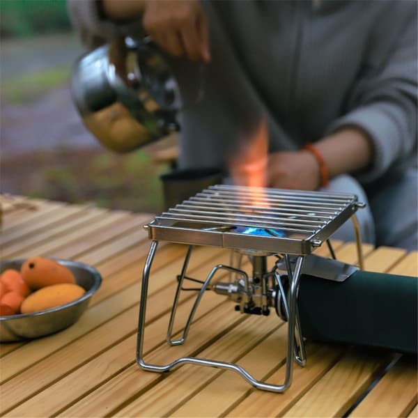 Sammenleggbar campingbålgrill over bål, delte ovner i 304 rustfritt stål (risttråd)