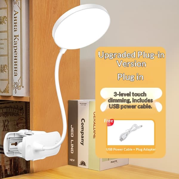 Glocusent Klemme-lys, LED Øyevennlig Leselys for Seng, 3 Farger Klemme-lampe