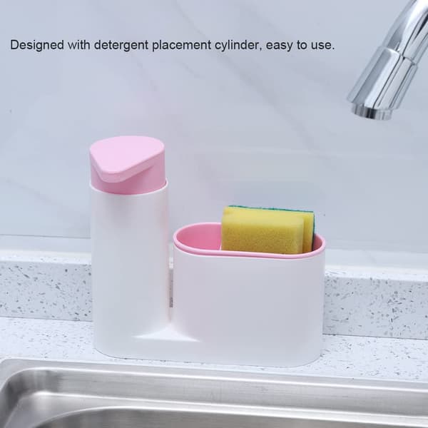 Sæbedispenser sæt med bakke, opvaskemiddel dispenser sæt med svampeholder sæbedispenser vaskemiddel sæbedispenser (pink)