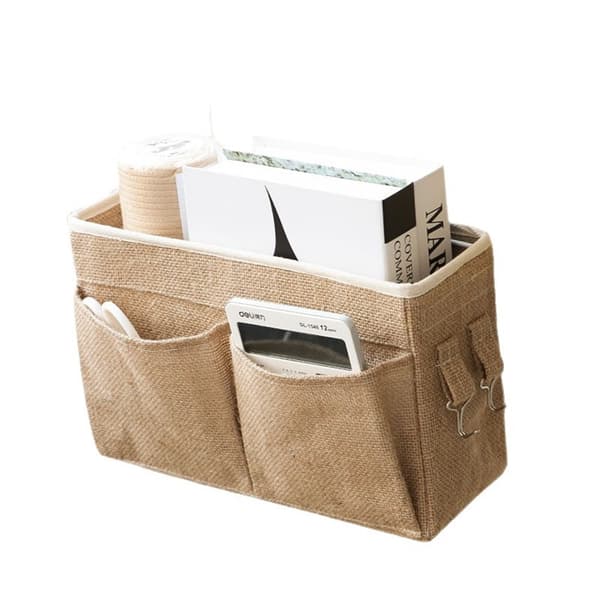 Sengekant Caddy Hængende Organizer Sengeopbevaringspose (flad mund khaki farve)