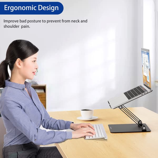 Aluminium Laptopstativ, Ergonomisk Justerbar Notebook Riser Holder Datastativ Kompatibel med 10-14\" bærbare datamaskiner, Svart