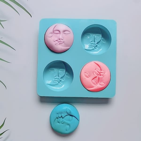 Silikone sæbeforme, sol- og måneansigtssæbeforme til sæbefremstilling, badebombeforme til hjemmelavede badebomber, lotionbar, harpiksfremstilling