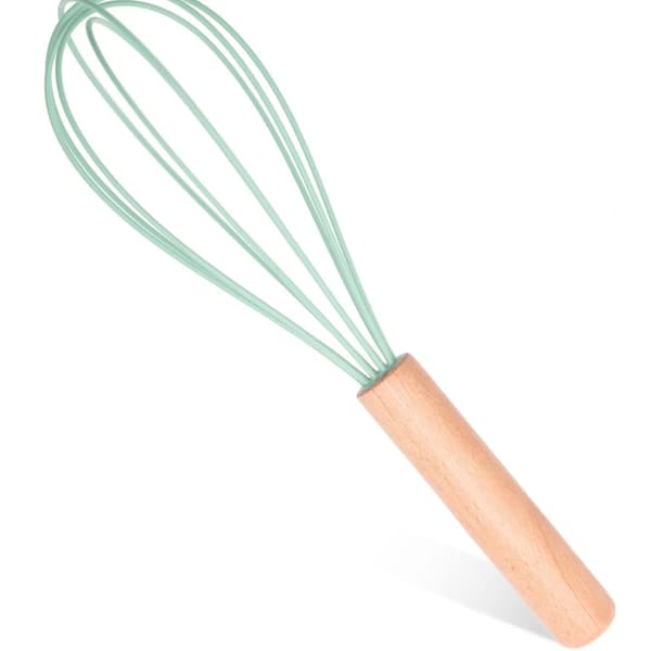 Silikonvisp, silikonvisper med trehåndtak, visper til matlaging, varmebestandige visper til non-stick kokekar (grønn)