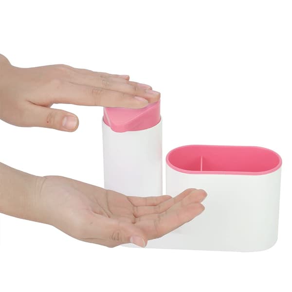 Sæbedispenser sæt med bakke, opvaskemiddel dispenser sæt med svampeholder sæbedispenser vaskemiddel sæbedispenser (pink)