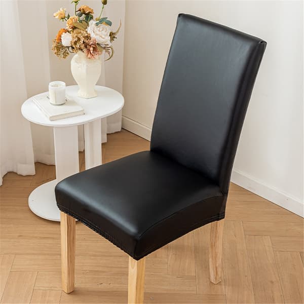 2-pack PU Faux Läder Stretch Matsalsstol Överdrag Stolskydd Överdrag (Svart, 2)