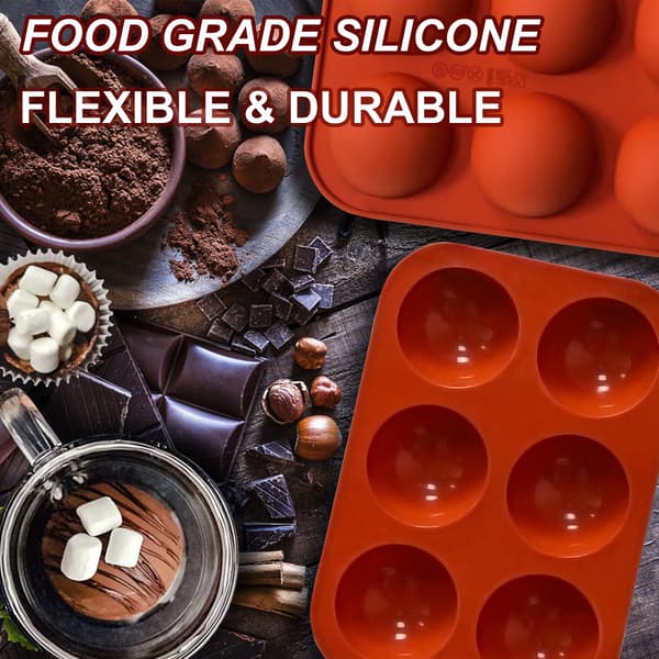 6 huller medium halvkugle silikoneforme, 2 pakker halvkugle silikone bageforme til fremstilling af chokolade, kage, gelé, kuppel mousse