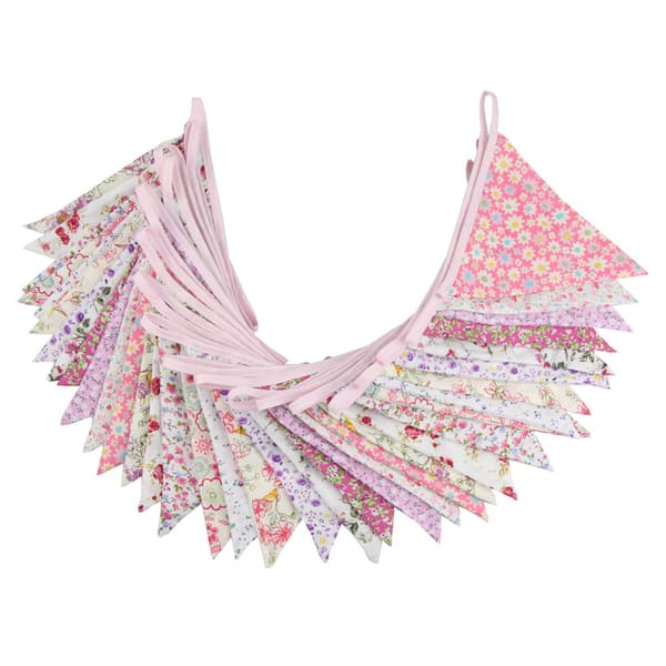 12m trekantet vimpelbanner, 42 stykker bomullsstoffflagg for bursdagsfester, bryllup (rosa)