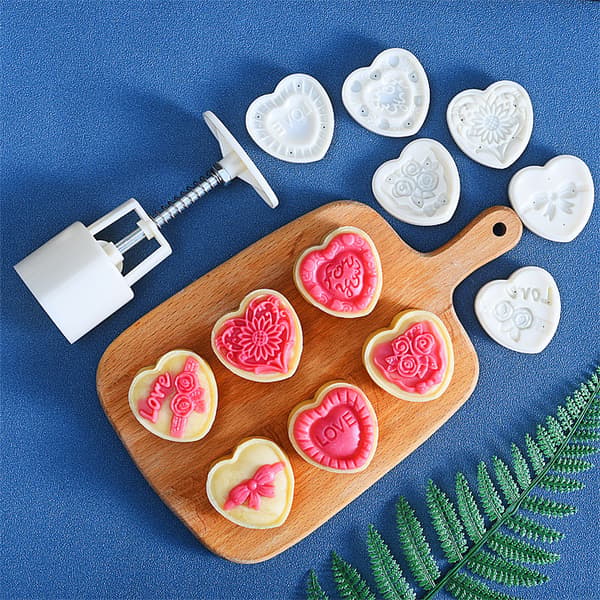 Månkakeformset Midhöstfestivalbitar Kakstämplar, Hjärtformad Kakform DIY Handpress Kakdessertskärare