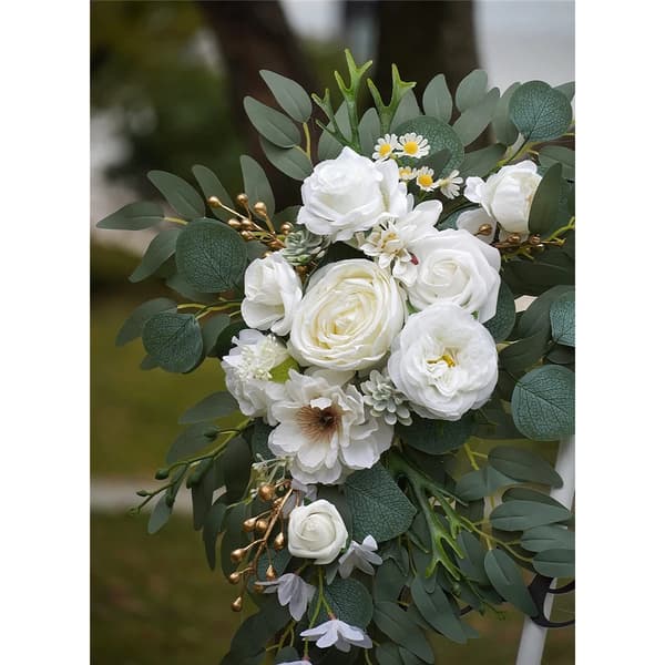 Faux bueblomst-swag-sett med 2 (hvit)