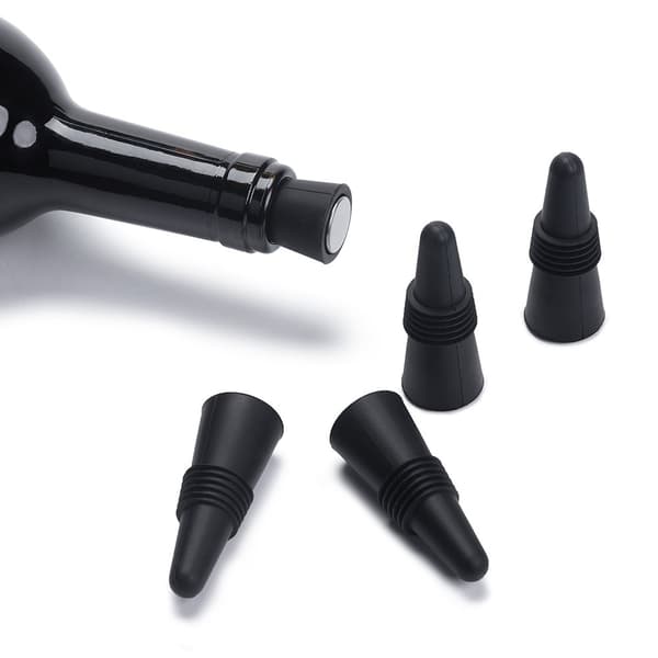 5-pack vinstoppar, vinflaskpropp och dryckesflaskproppar, svarta vin- och dryckessilikonflaskproppar