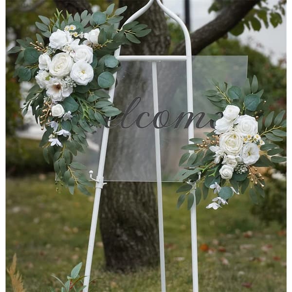 Faux bueblomst-swag-sett med 2 (hvit)