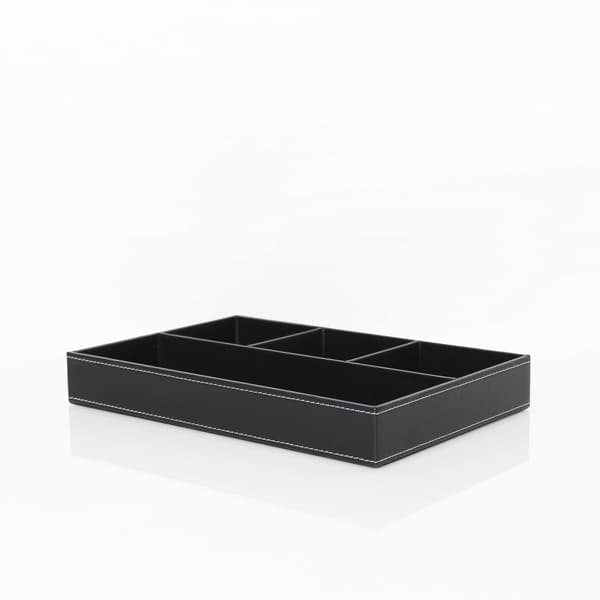 Smyckesförvaringsfodral Svart Läderbricka Organizer (Svart)